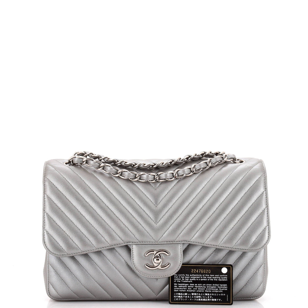 Classic Double Flap Bag Chevron Caviar Jumbo
