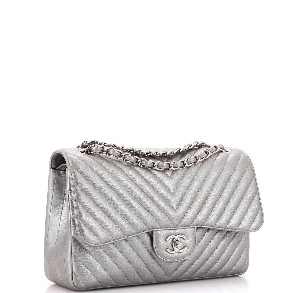Classic Double Flap Bag Chevron Caviar Jumbo