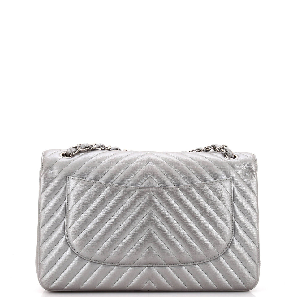 Classic Double Flap Bag Chevron Caviar Jumbo