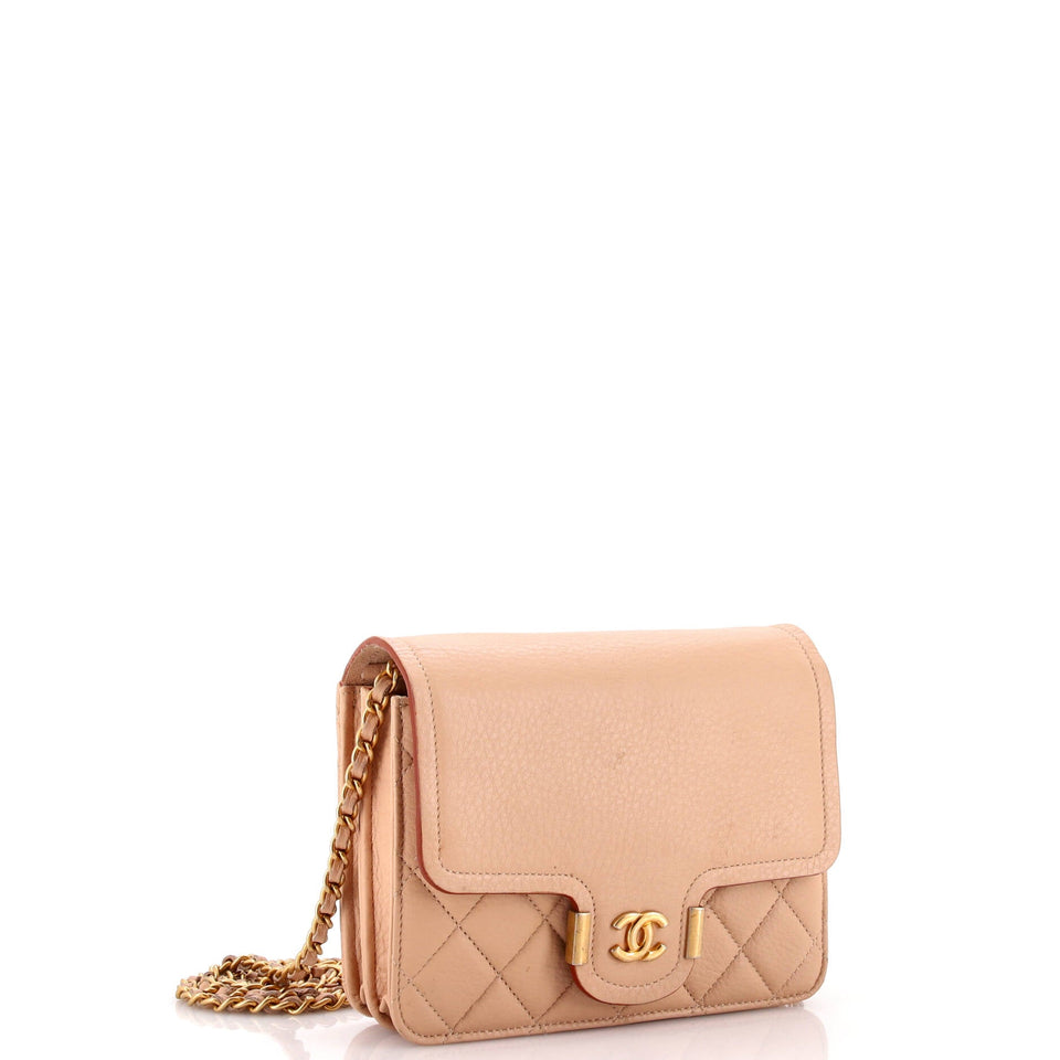 Archi Chic Square Wallet on Chain Quilted Grained Calfskin