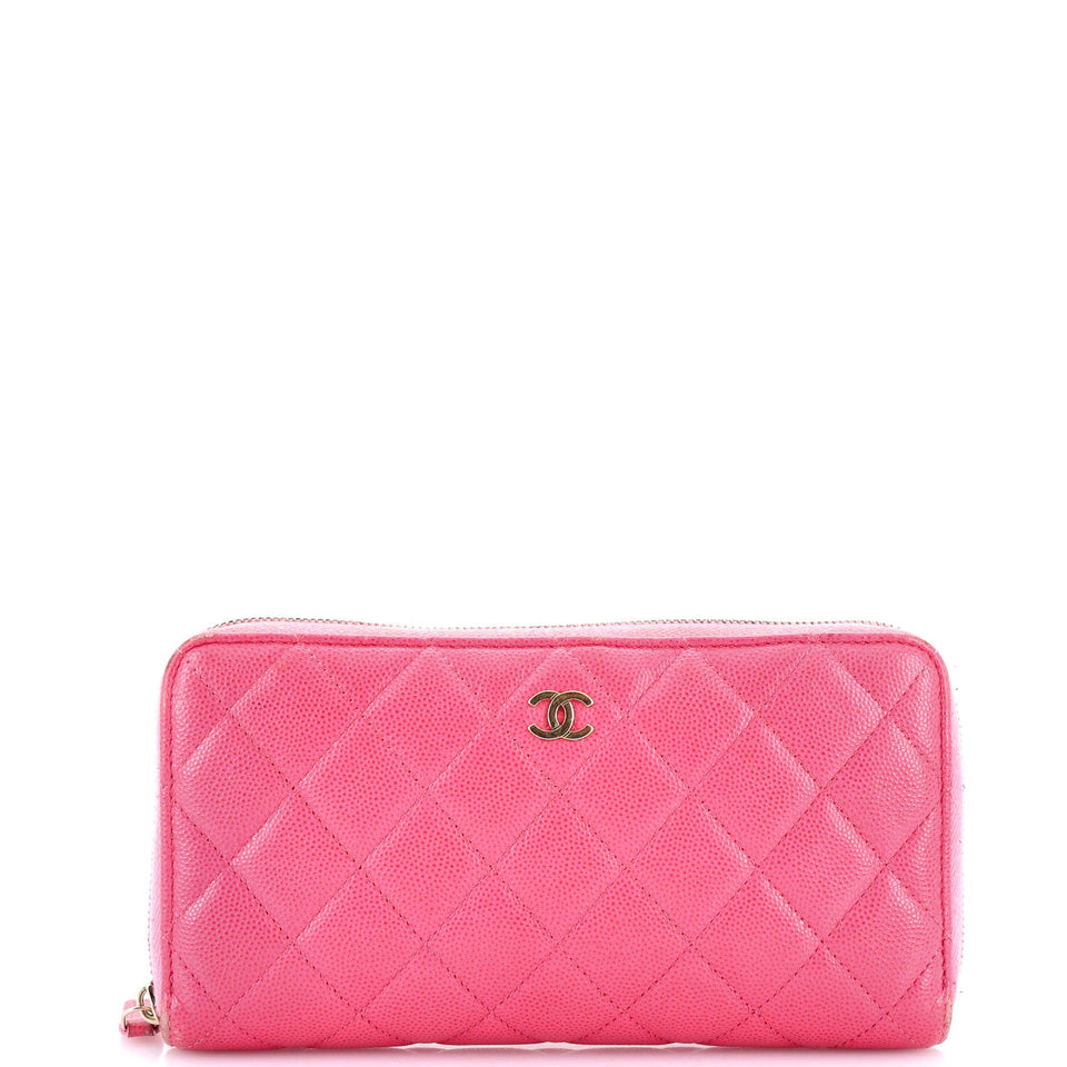 Zip Around Wallet Quilted Caviar Long