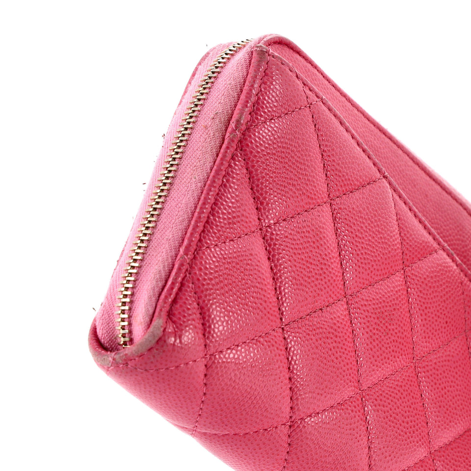 Zip Around Wallet Quilted Caviar Long