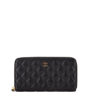 Zip Around Wallet Quilted Caviar Long