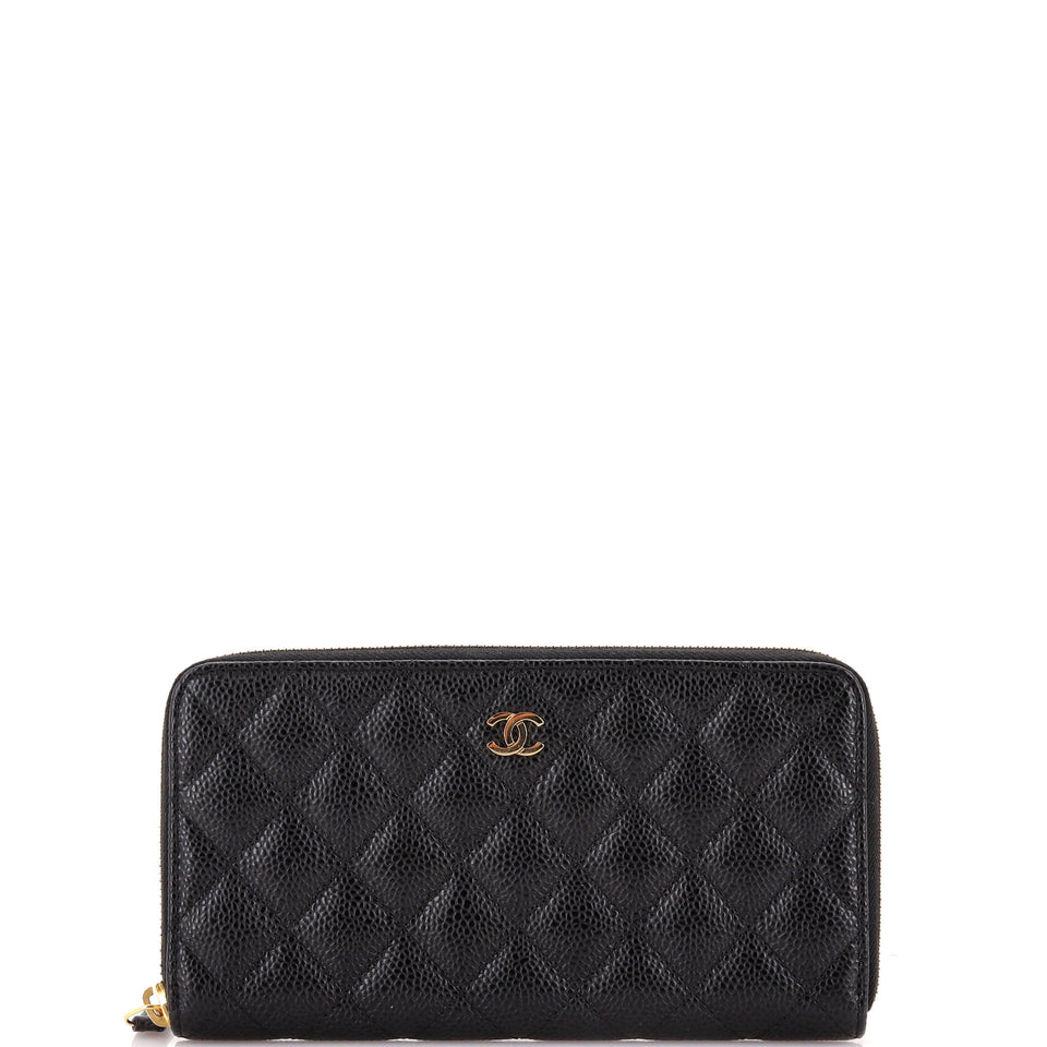 Zip Around Wallet Quilted Caviar Long
