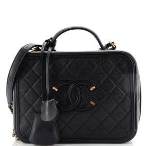 Filigree Vanity Case Quilted Caviar Large