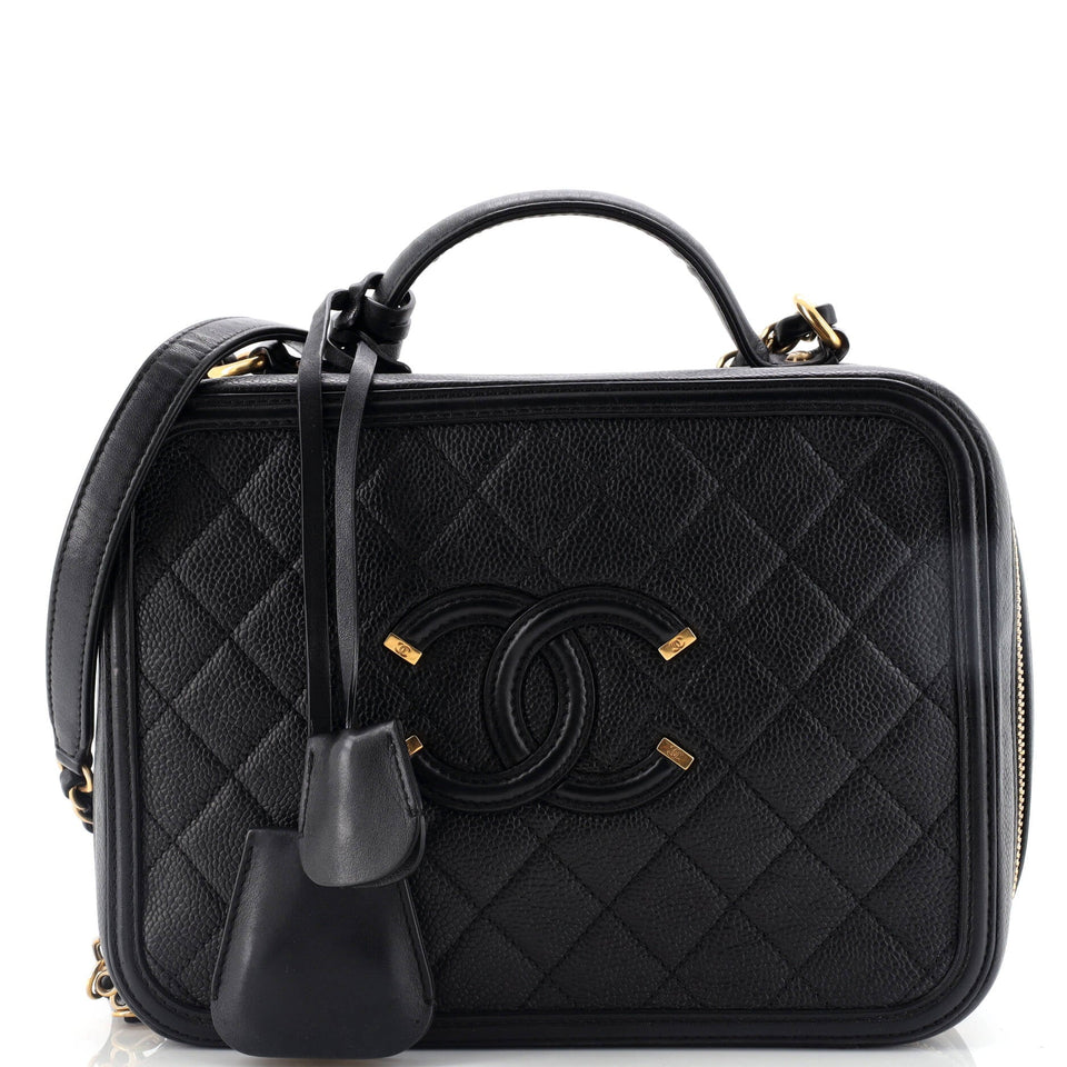 Filigree Vanity Case Quilted Caviar Large