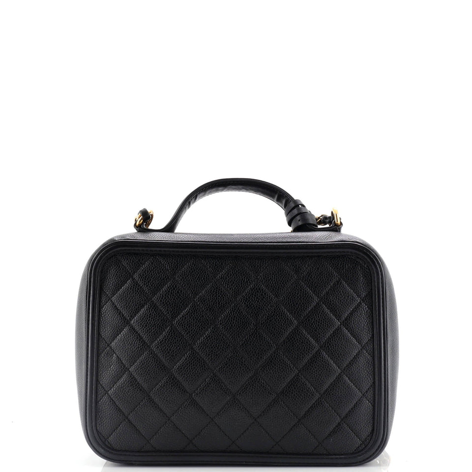 Filigree Vanity Case Quilted Caviar Large