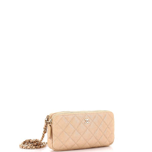 Double Zip Clutch with Chain Quilted Iridescent Caviar