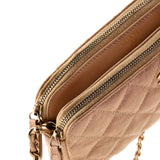 Double Zip Clutch with Chain Quilted Iridescent Caviar