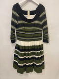 Prada Khaki, Navy & White Striped Mid-Sleeve Off-Shoulder Dress Size IT 40 (UK 8)