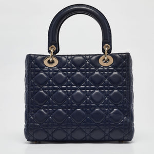 Dior Navy Blue Cannage Leather Medium Lady Dior Tote