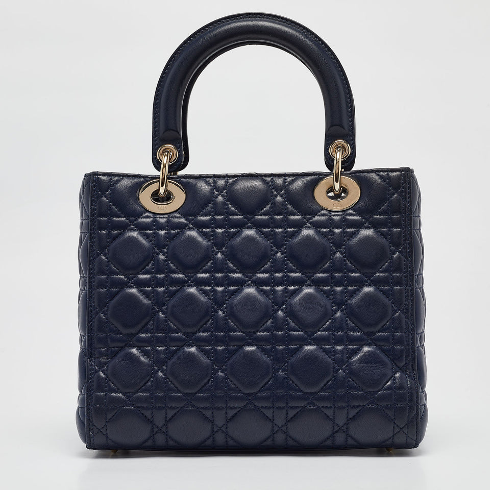 Dior Navy Blue Cannage Leather Medium Lady Dior Tote