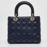 Dior Navy Blue Cannage Leather Medium Lady Dior Tote