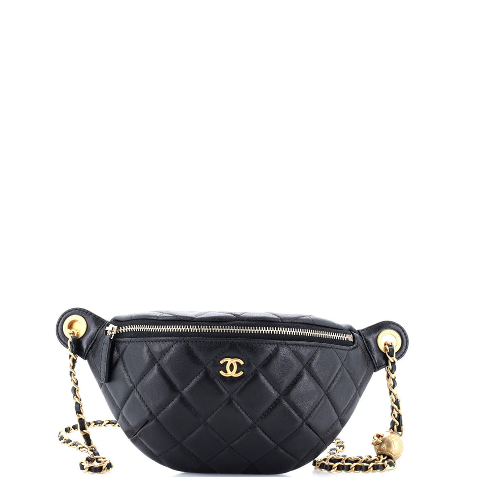 Resin Elegant Chain Belt Bag Quilted Lambskin