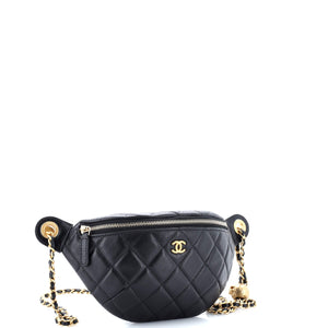 Resin Elegant Chain Belt Bag Quilted Lambskin