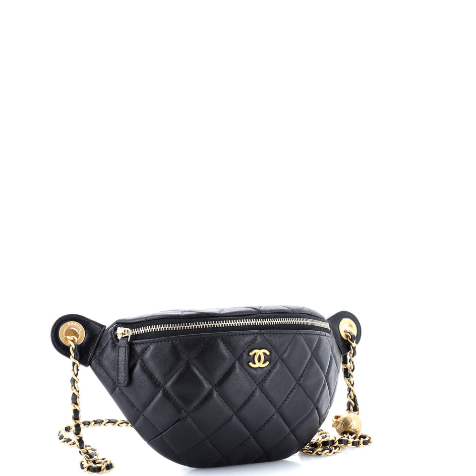 Resin Elegant Chain Belt Bag Quilted Lambskin