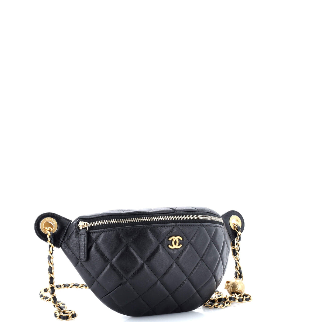 Resin Elegant Chain Belt Bag Quilted Lambskin