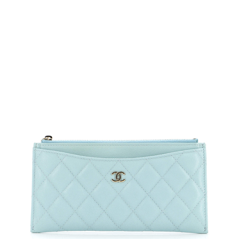 Classic Zip Pouch Quilted Caviar Long
