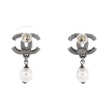 CC Dangle Earrings Crystal Embellished Metal with Faux Pearls
