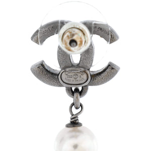 CC Dangle Earrings Crystal Embellished Metal with Faux Pearls