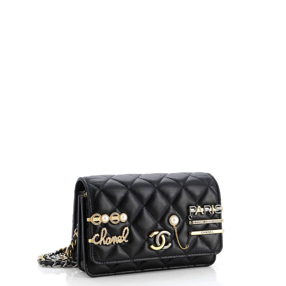 Coco Clips Wallet on Chain Embellished Quilted Lambskin Mini
