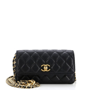 Mixed Chain Link CC Wallet on Chain Quilted Caviar Small