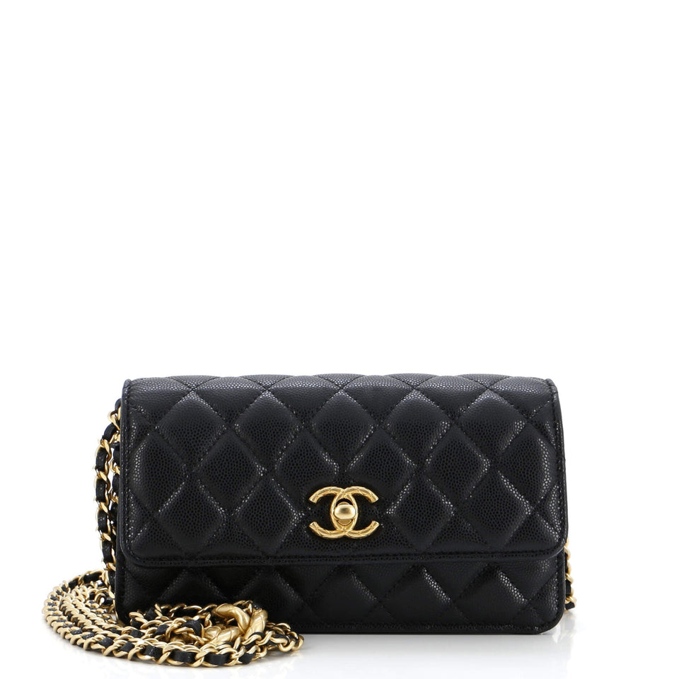 Mixed Chain Link CC Wallet on Chain Quilted Caviar Small
