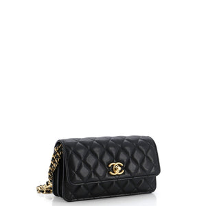 Mixed Chain Link CC Wallet on Chain Quilted Caviar Small
