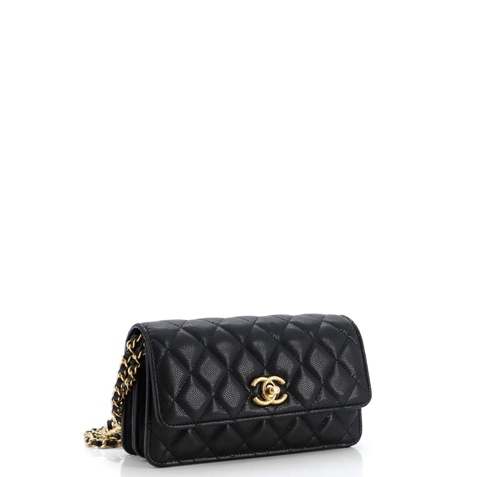 Mixed Chain Link CC Wallet on Chain Quilted Caviar Small