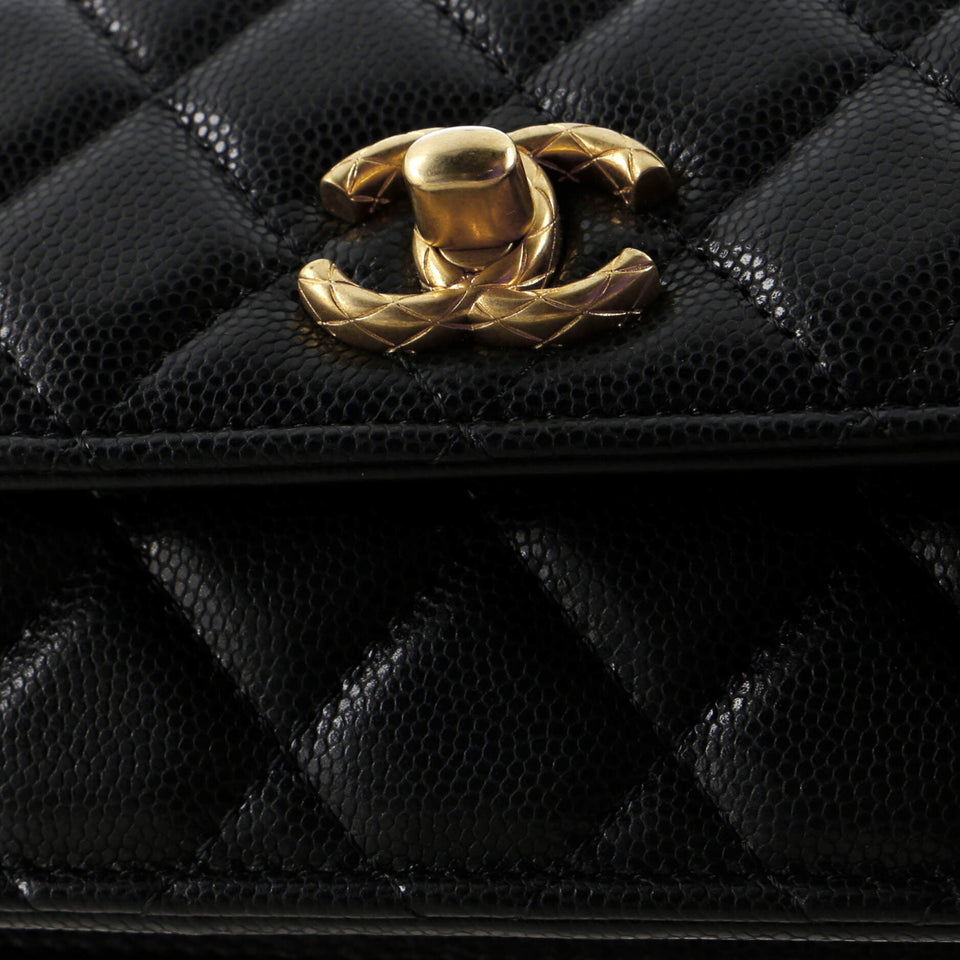 Mixed Chain Link CC Wallet on Chain Quilted Caviar Small