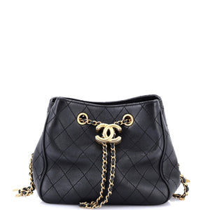 Egyptian Amulet Drawstring Bucket Bag Stitched Calfskin Small