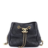Egyptian Amulet Drawstring Bucket Bag Stitched Calfskin Small