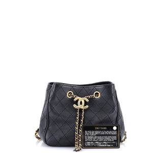 Egyptian Amulet Drawstring Bucket Bag Stitched Calfskin Small