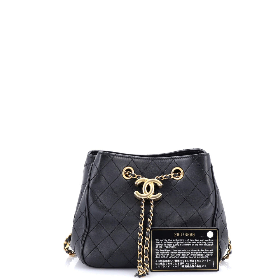Egyptian Amulet Drawstring Bucket Bag Stitched Calfskin Small