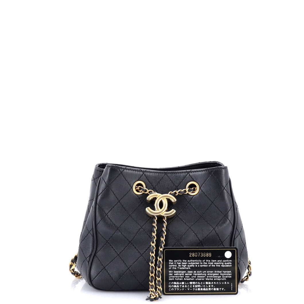 Egyptian Amulet Drawstring Bucket Bag Stitched Calfskin Small