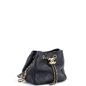 Egyptian Amulet Drawstring Bucket Bag Stitched Calfskin Small