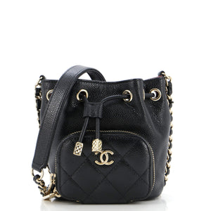 Business Affinity Drawstring Bucket Bag Quilted Caviar Mini
