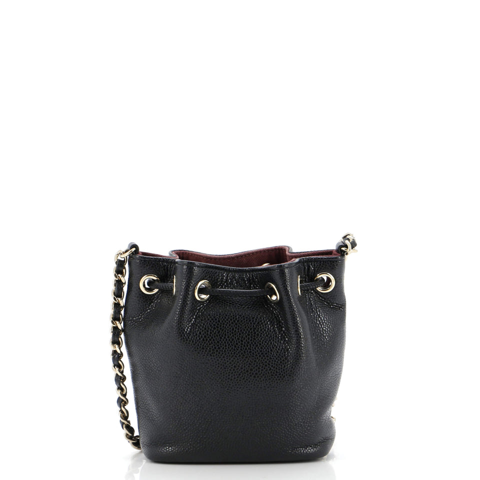 Business Affinity Drawstring Bucket Bag Quilted Caviar Mini