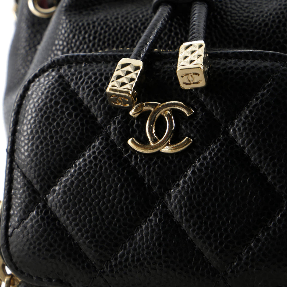 Business Affinity Drawstring Bucket Bag Quilted Caviar Mini