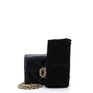 Crystal Geometric Frame CC Clutch with Chain Quilted Calfskin