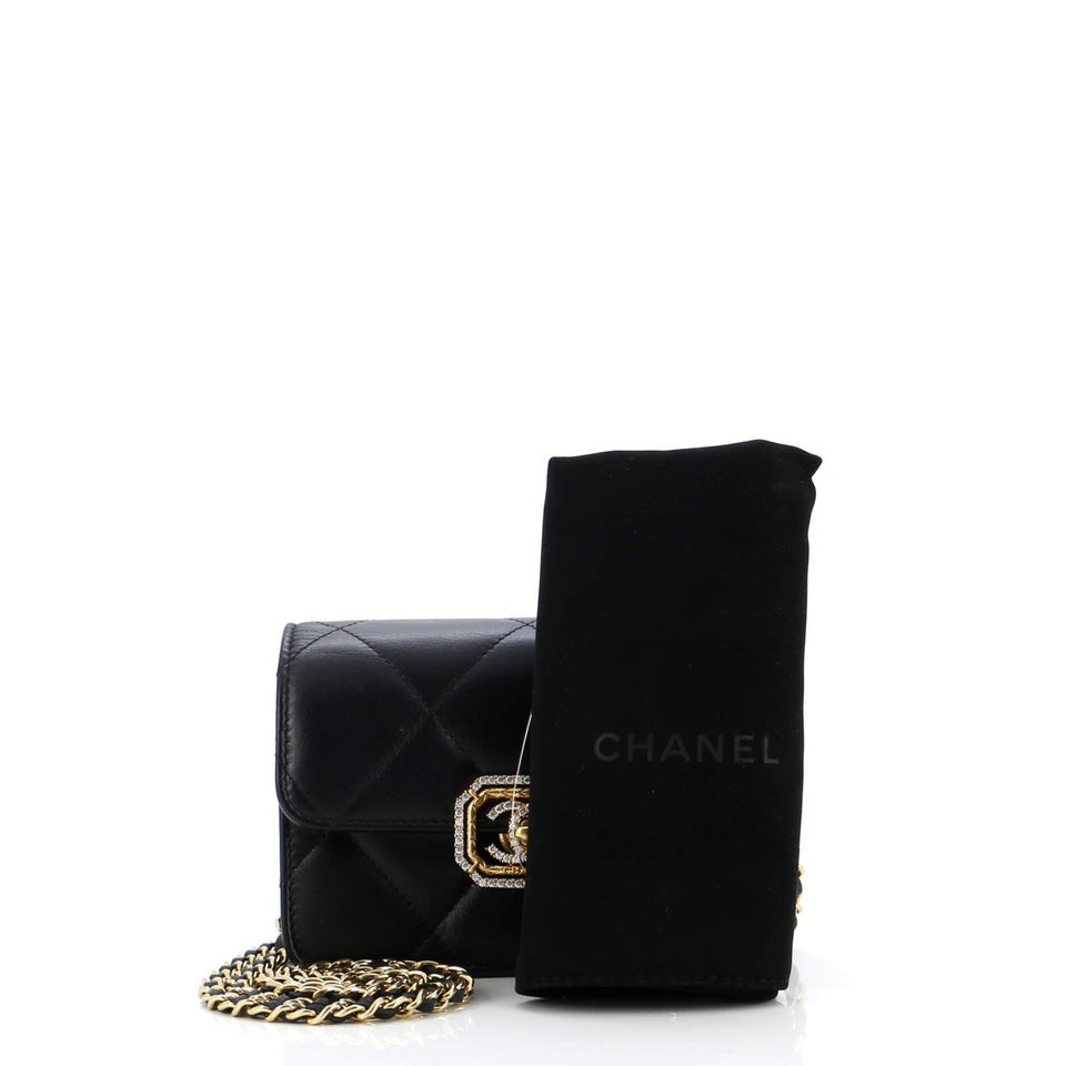 Crystal Geometric Frame CC Clutch with Chain Quilted Calfskin