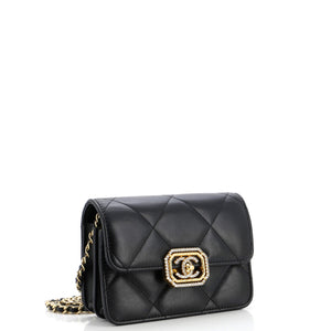 Crystal Geometric Frame CC Clutch with Chain Quilted Calfskin