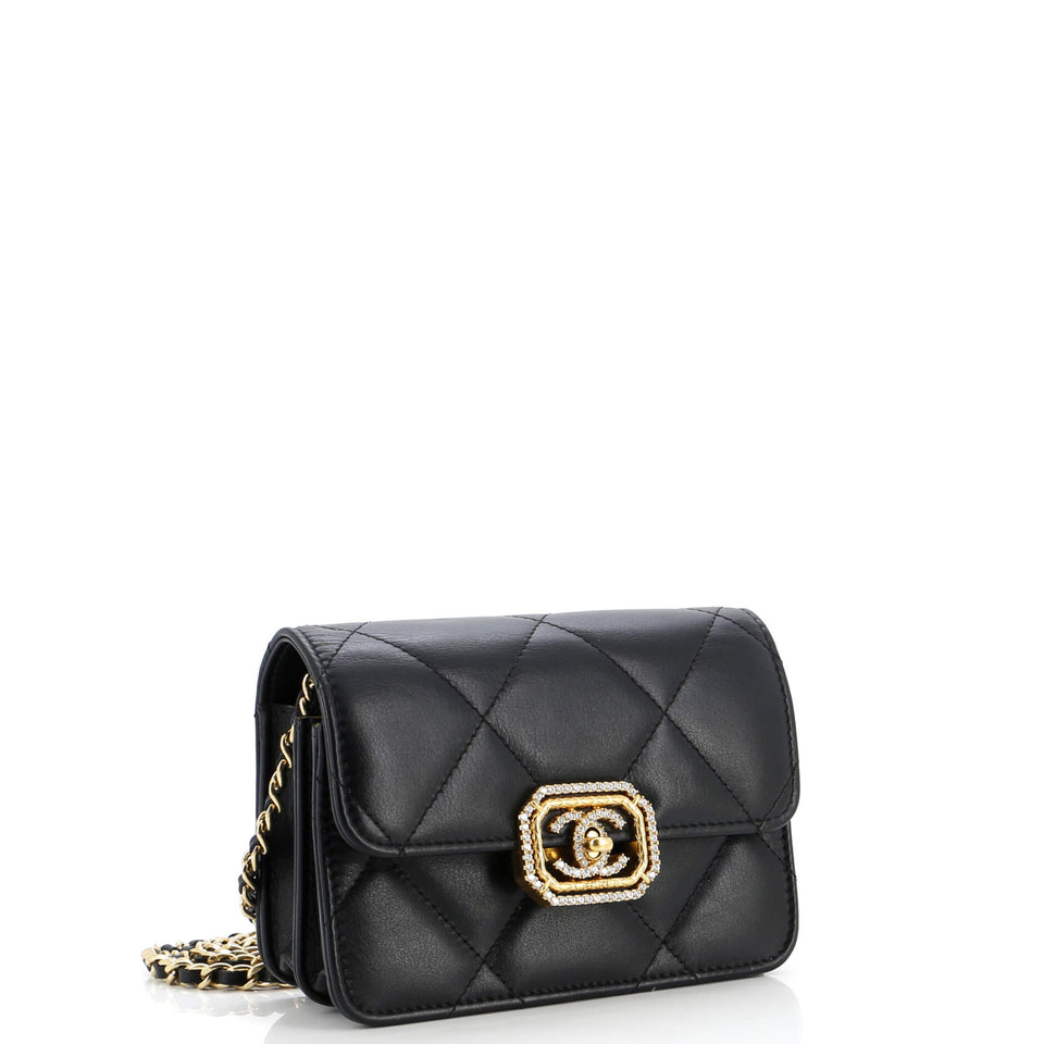 Crystal Geometric Frame CC Clutch with Chain Quilted Calfskin