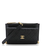 CC Front Pocket Clutch with Chain Quilted Caviar Small