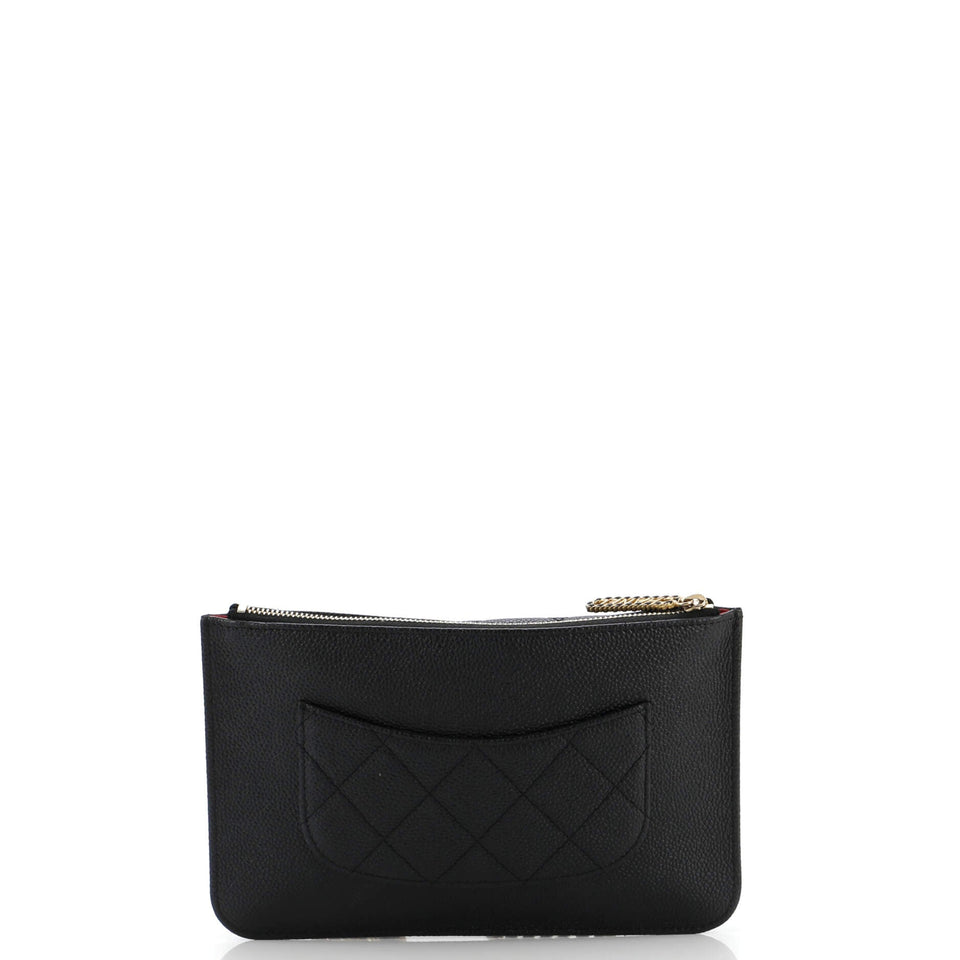 CC Front Pocket Clutch with Chain Quilted Caviar Small