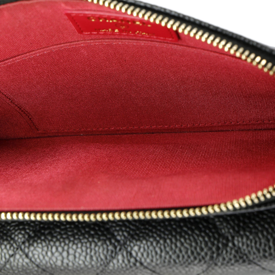 CC Front Pocket Clutch with Chain Quilted Caviar Small