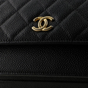 CC Front Pocket Clutch with Chain Quilted Caviar Small