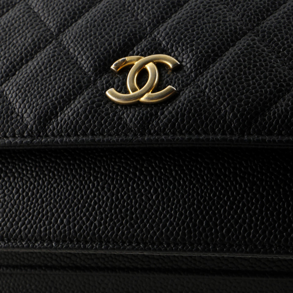CC Front Pocket Clutch with Chain Quilted Caviar Small