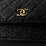 CC Front Pocket Clutch with Chain Quilted Caviar Small