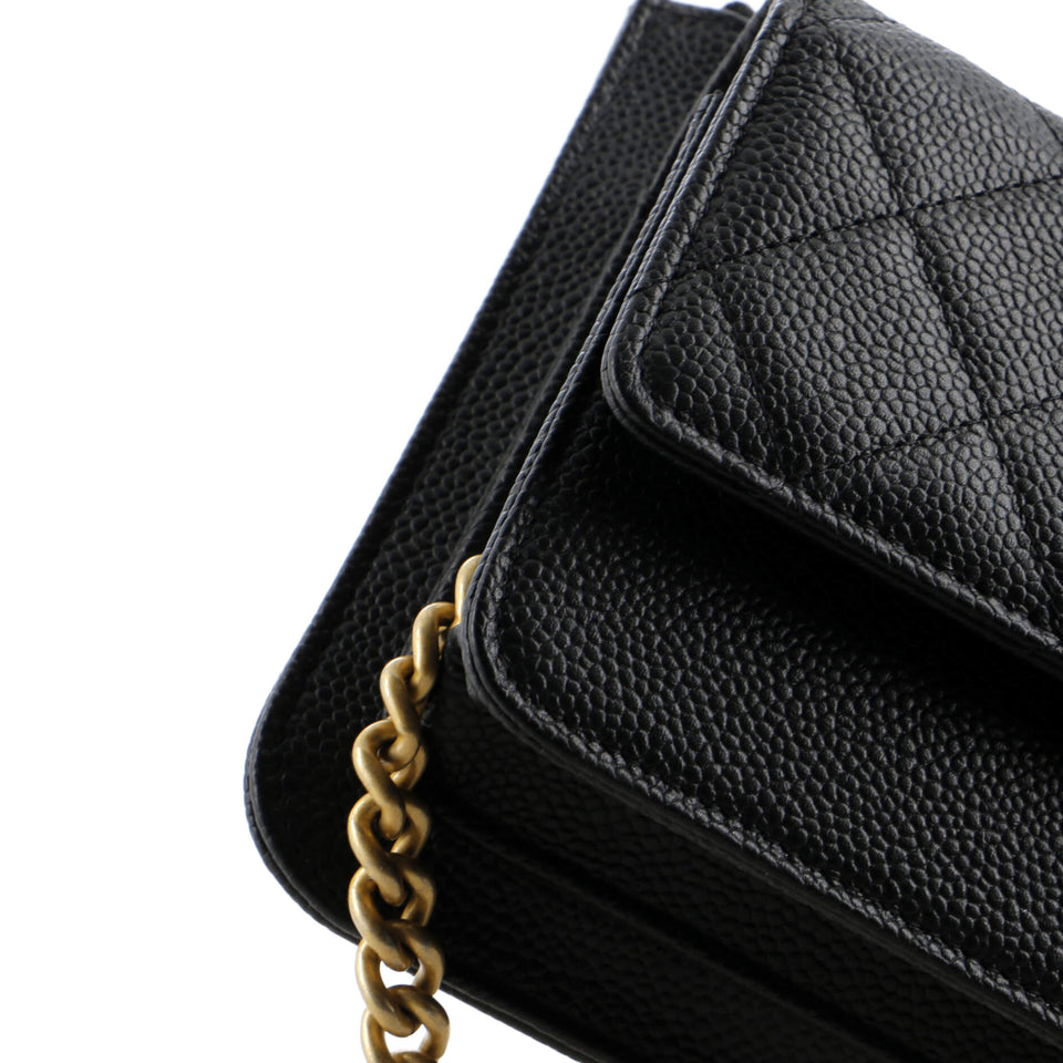 CC Front Pocket Clutch with Chain Quilted Caviar Small